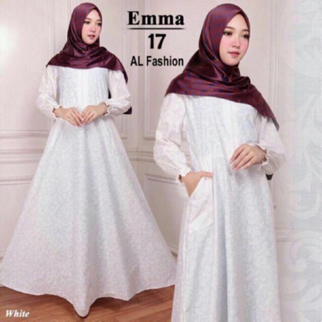 Gamis Wanita - maxi emma gamis fashion putih wanita setelan wanita hijab ( maxi aja
