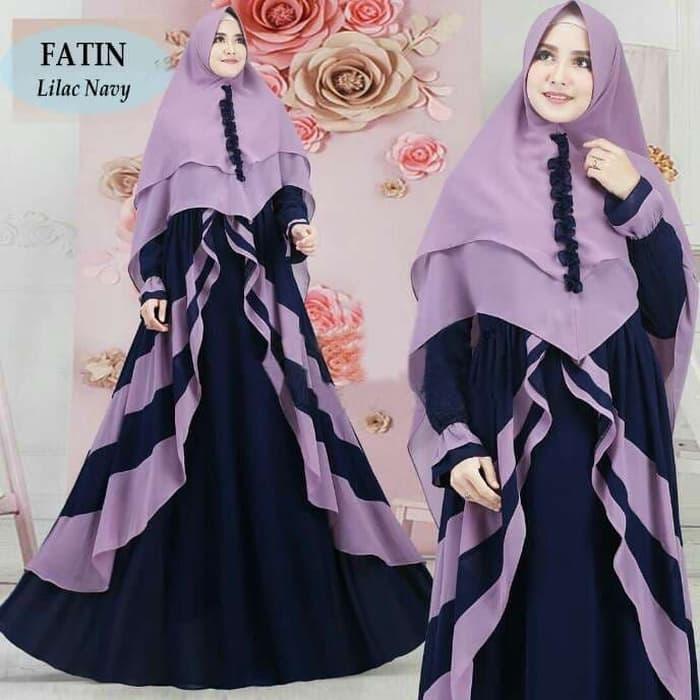 BAJU BUSANA MUSLIM GAMIS FATIN SYARI LILAC NAVY BERGO SOFT PED