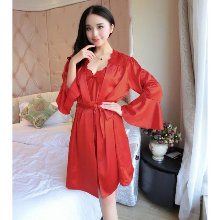 Bajutidur Wanita Kimono Lengan Panjang Baju Tidur Seserahan Nikah