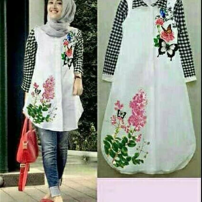 Tunik Cantik Flowen Kotak Hitam / Baju Atasan Remaja / Blouse Muslim / Fashion Wanita / Baju Gamis Murah / Bajua atasan wanita / Baju Muslim Wanita / Dress Wanita / Baju Pesta Wanita / Baju Muslim Wanita Terlaris