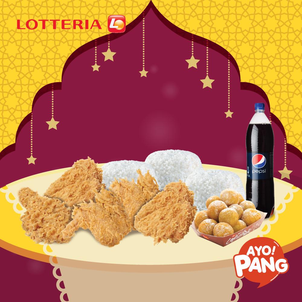 [LOTTERIA] Paket A/5 Crispy Chicken + 3 Rice + Sweet Potato Ball 12 pcs + Pepsi 1,75L (SPECIAL IDUL FITRI) BERLAKU MULAI 8 JUNI ~ 22 JUNI 2018