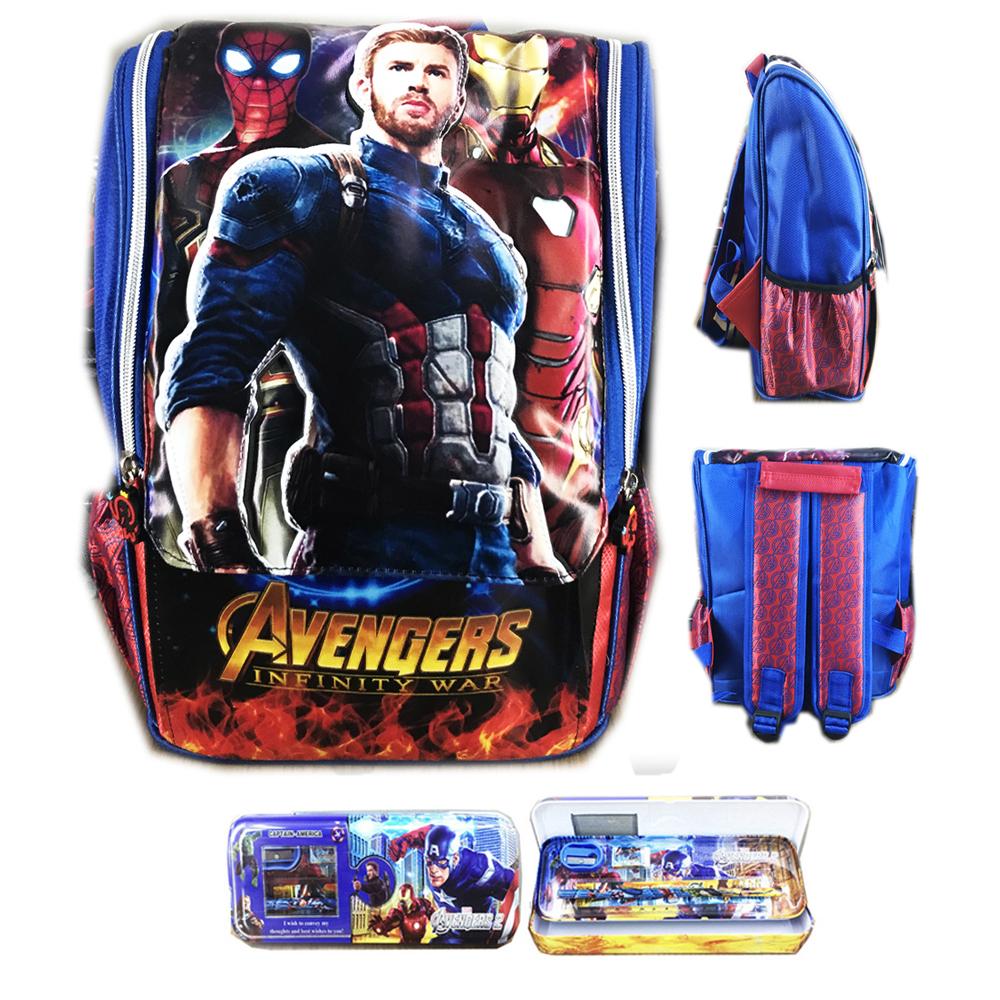BGC Tas Ransel Sekolah Anak TK Jepang Avenger Infinity War Captain Iron Man Spiderman + Kotak Pensil Alat Tulis