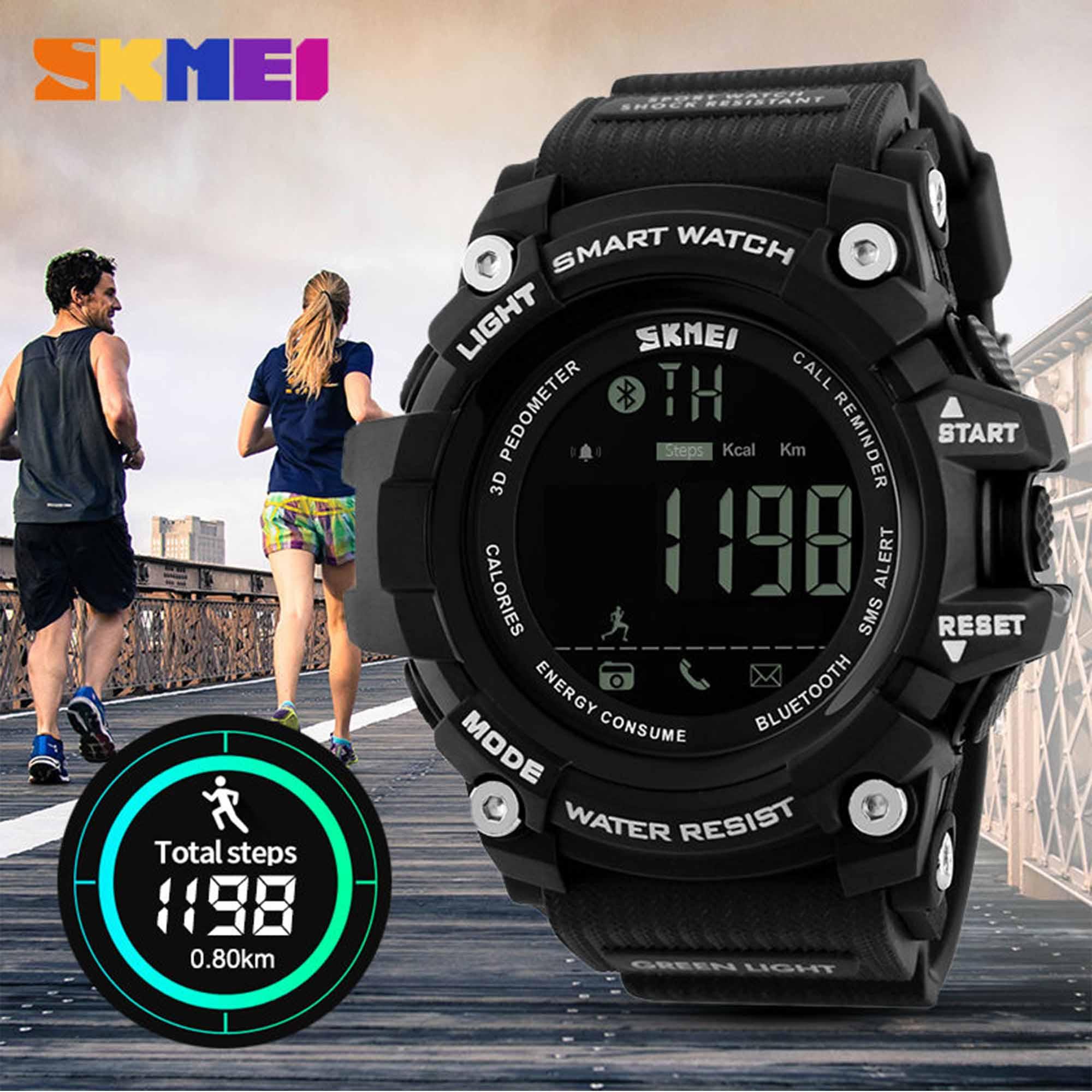 jam tangan asli pria skmei keren casual smart watch untuk jogging - Hitam