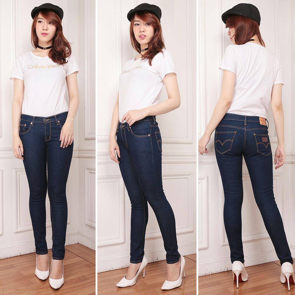 Nusantara Jeans Celana Panjang Wanita Model Skinny Street Berbahan Denim Bagus Jahitan Rapi Murah - Dongker