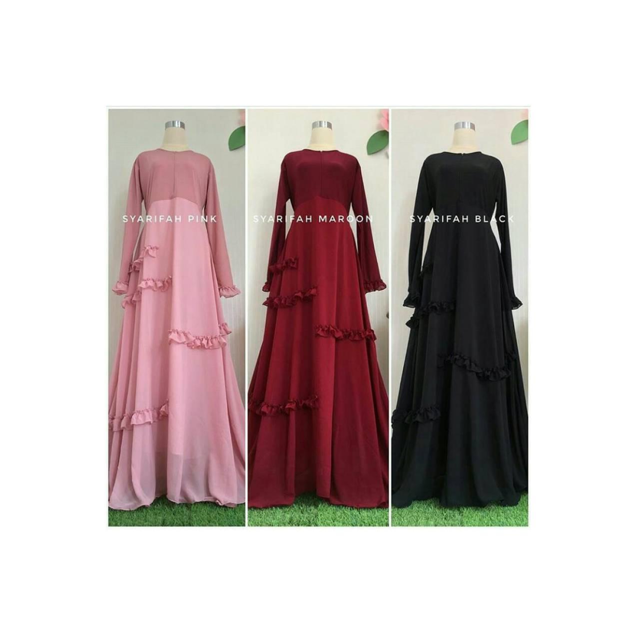 Gamis Syarifah / Gamis Saja Bahan Ceruti Babydoll Mix Jersey Korea