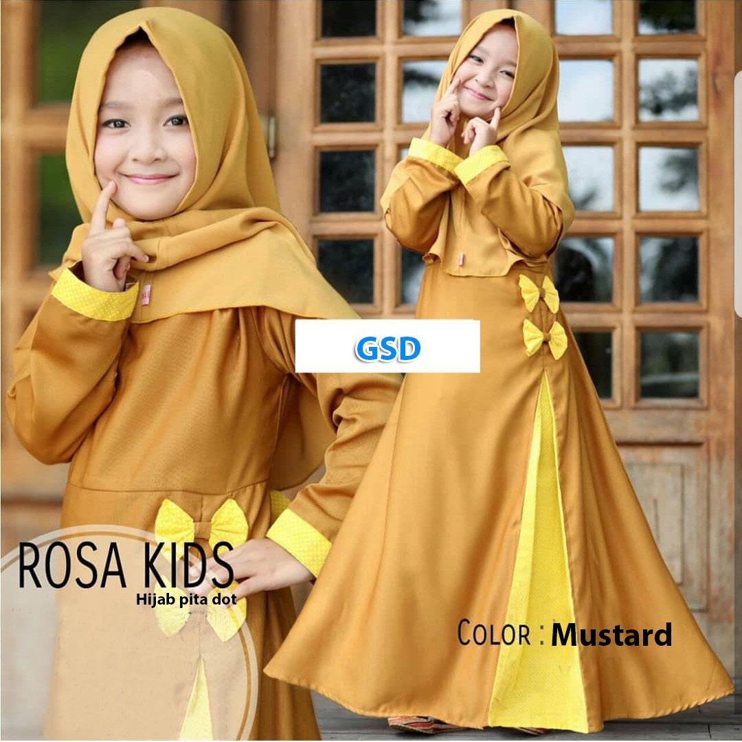 NCR-Baju Anak Cewek/ Baju Muslim Anak Cewek/ Baju Maxi Anak/ Baju Gamis Anak Cewek/ Hijab Rose Kids/ Hijab Pita Dot