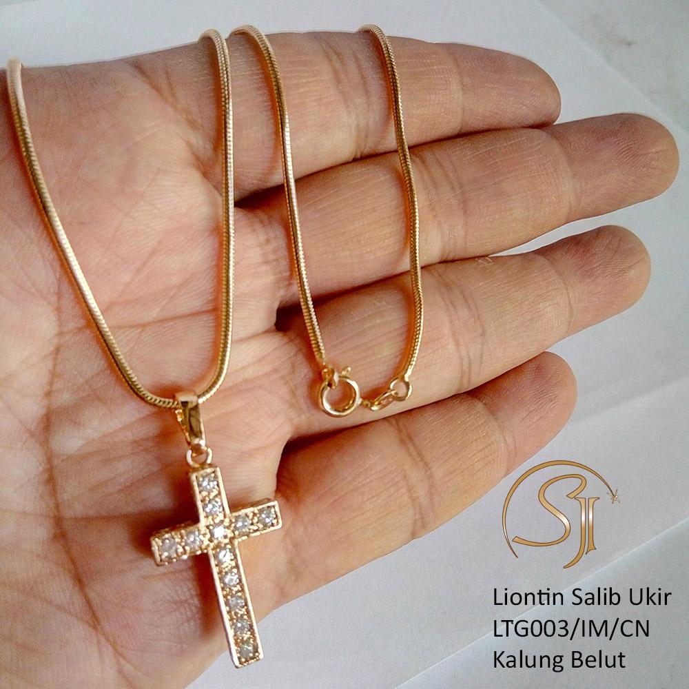Xuping Kalung Salib Ukir Gold Plated Jewelry Silver Perak Perhiasan Import Fashion Italy belut Emas Titanium