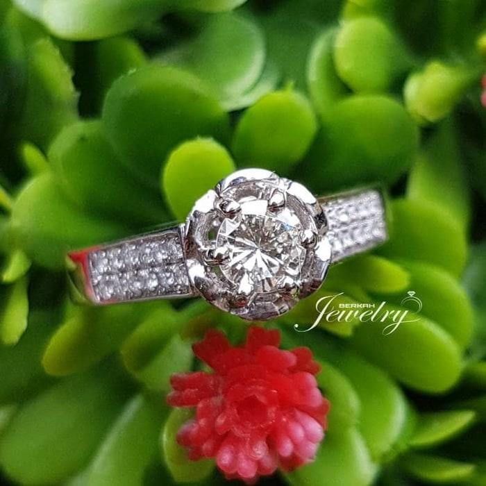 Cincin Emas Putih Berlian Tengah 0,41 Ct Natural Diamond Nikah Kawin