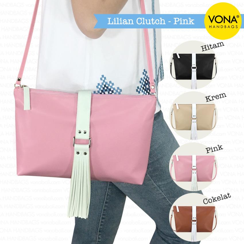 VONA Lilian (Pink) - Best Seller Sling Clutch Bag Pouch Tassel Rumbai Tas Selempang Dompet Wanita Kulit Sintetis Tote Handbag New Arrival Korean Style Fashion Trendy Slempang