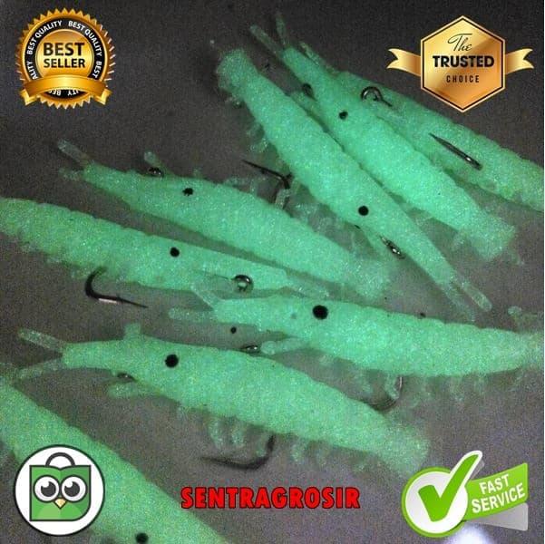 ASLI!!! umpan pancing udang sudah ada mata kail dapat menyala ada fosfor - HF77Kz