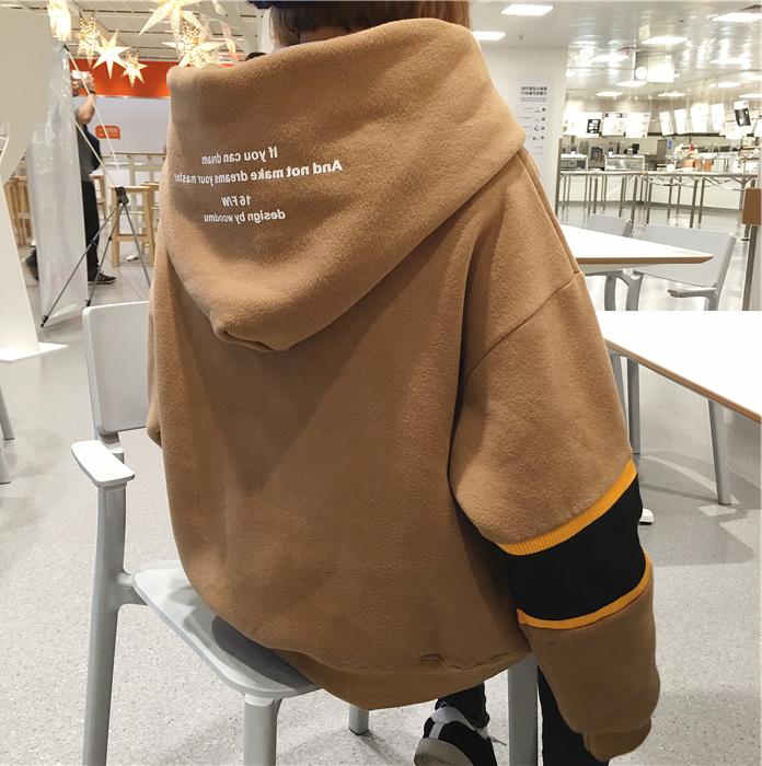 Tambah Beludru Lebih Tebal Kaos Sweater Perempuan Versi Korea Pasang Murid Longgar Bf Gaya Harajuku 2017 Model Baru Ulzzang Hoodie Jaket