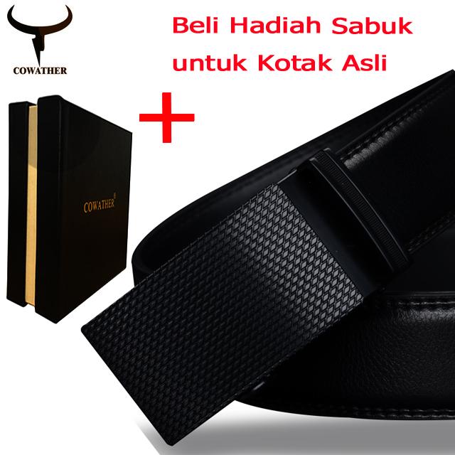 COWATHER Pria Sabuk dengan Kotak Kayu Asli, 100% Kulit Sapi Slide Ratchet Sabuk untuk Pria, Kasual Otomatis Gesper Sabuk Pinggang untuk Pria, Busana Kasual Jeans Gaun