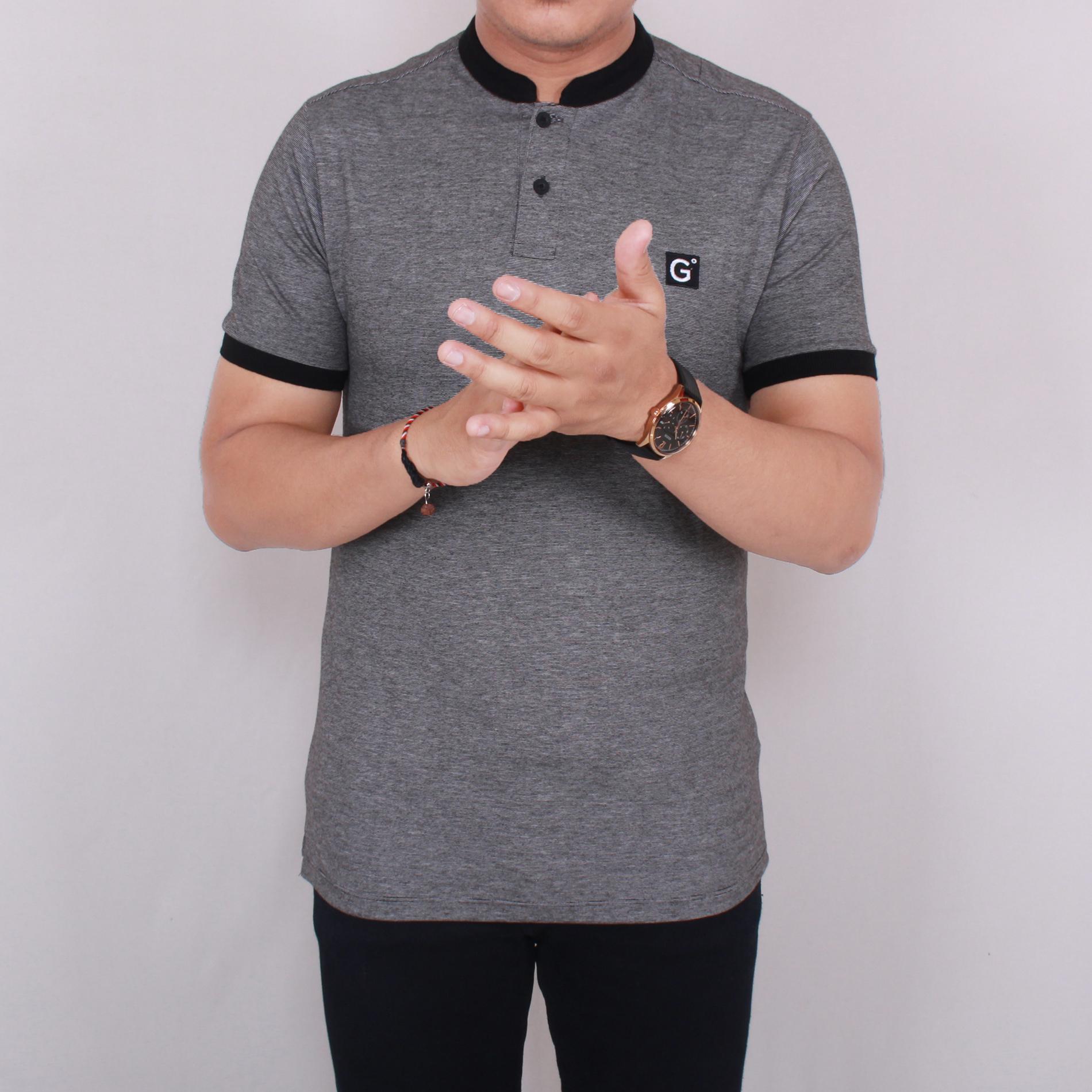 Girino.inc 6021 Kaos Polo Six Pria Lengan Pendek Baju Kaos Polo Shirt Kerah Shanghai Cowok Kerja Kantoran Formal gray Mix Black