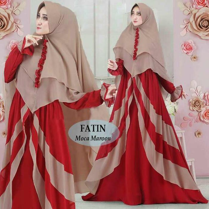 BAJU BUSANA MUSLIM GAMIS FATIN SYARI ABU MAROON BERGO SOFT PED