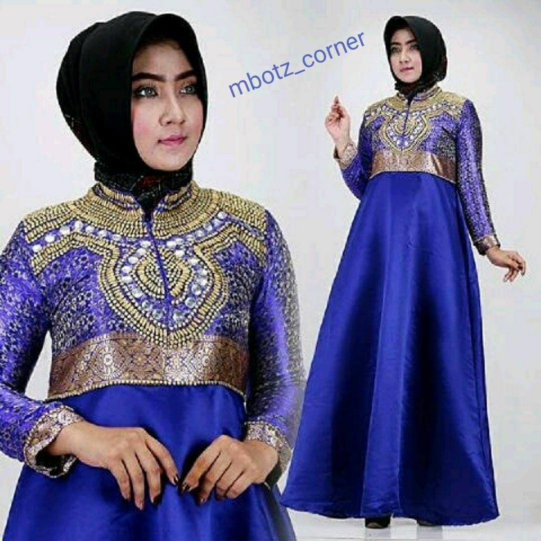 Baju muslim gamis Dian songket Velvet biru - mbotz_corner