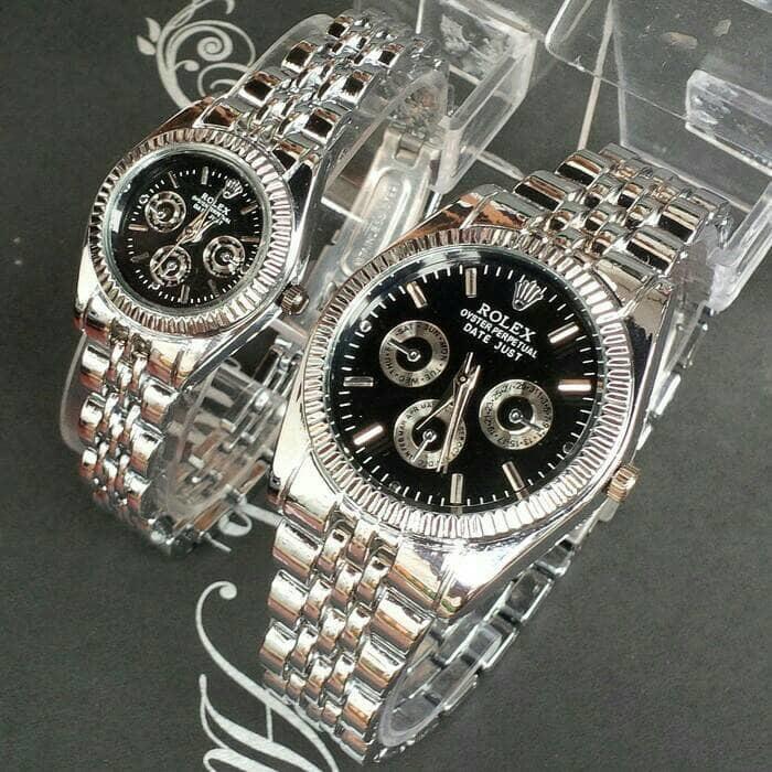 LARIS Jam tangan couple rolex / jtr 222 silver plat hitam