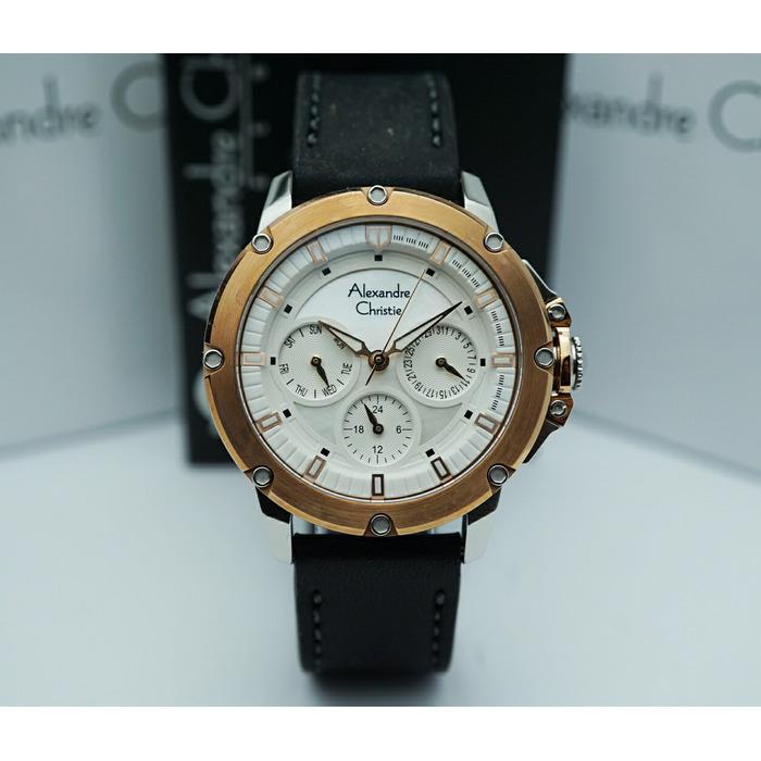 Jam Tangan Sport Kulit Original Wanita Cewek Perempuan Alexandre Christie Tali Kulit Krono Tanggal Crono Aktif Original Terbaru Sporty Simple Elegan Keren Promo Diskon Terlaris Termurah Alexandre Christie AC 6416 Original Hitam Rose Gold Putih Murah