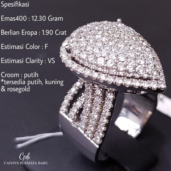 Cincin Emas400 12.30 Gram Berlian Eropa 1.90 Crat Fashion Murah Meriah