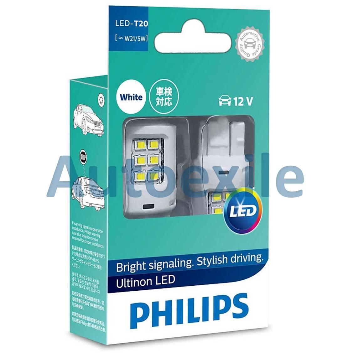 Philips Ultinon LED T20 T20D W21/5W W21/5 12V Cahaya Putih Untuk Lampu Rem Mika Merah Mobil