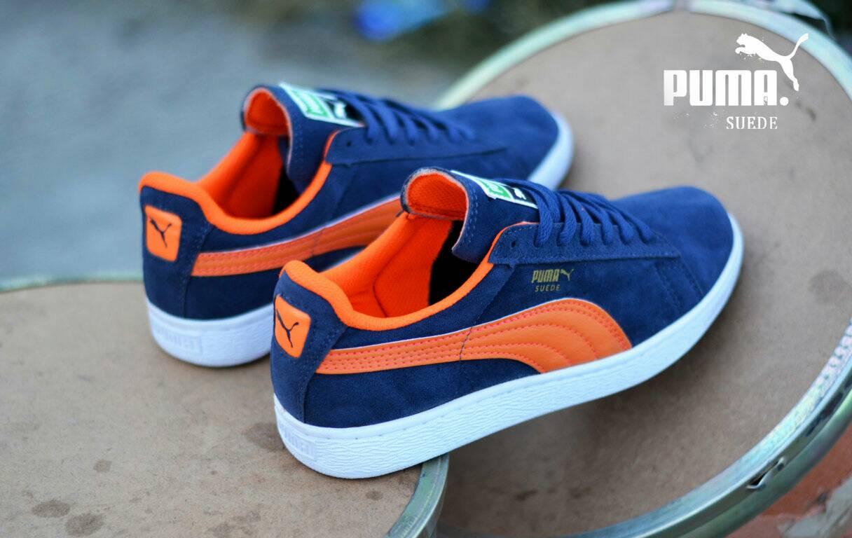 Sepatu Pria Puma Suede Biru Navy List Orange Terlaris Di LAZADA