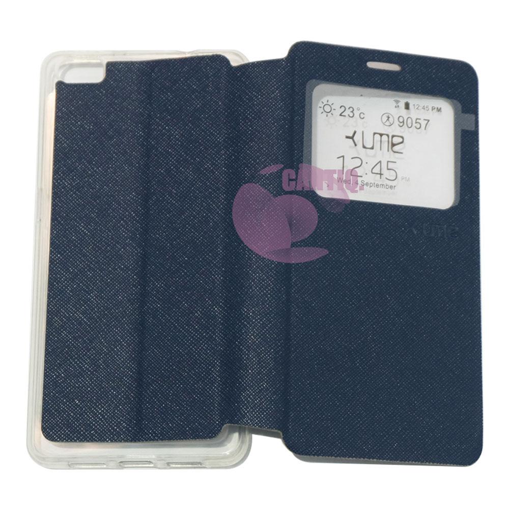 Ume Aimi Leather Cover Smartfren Andromax R2 Leather Case Sarung / Flipshell / Flip Cover Kulit / Sarung HP / Flip Cover Andromax R2 / Sarung Handphone Kulit Sintetis - Biru Tua