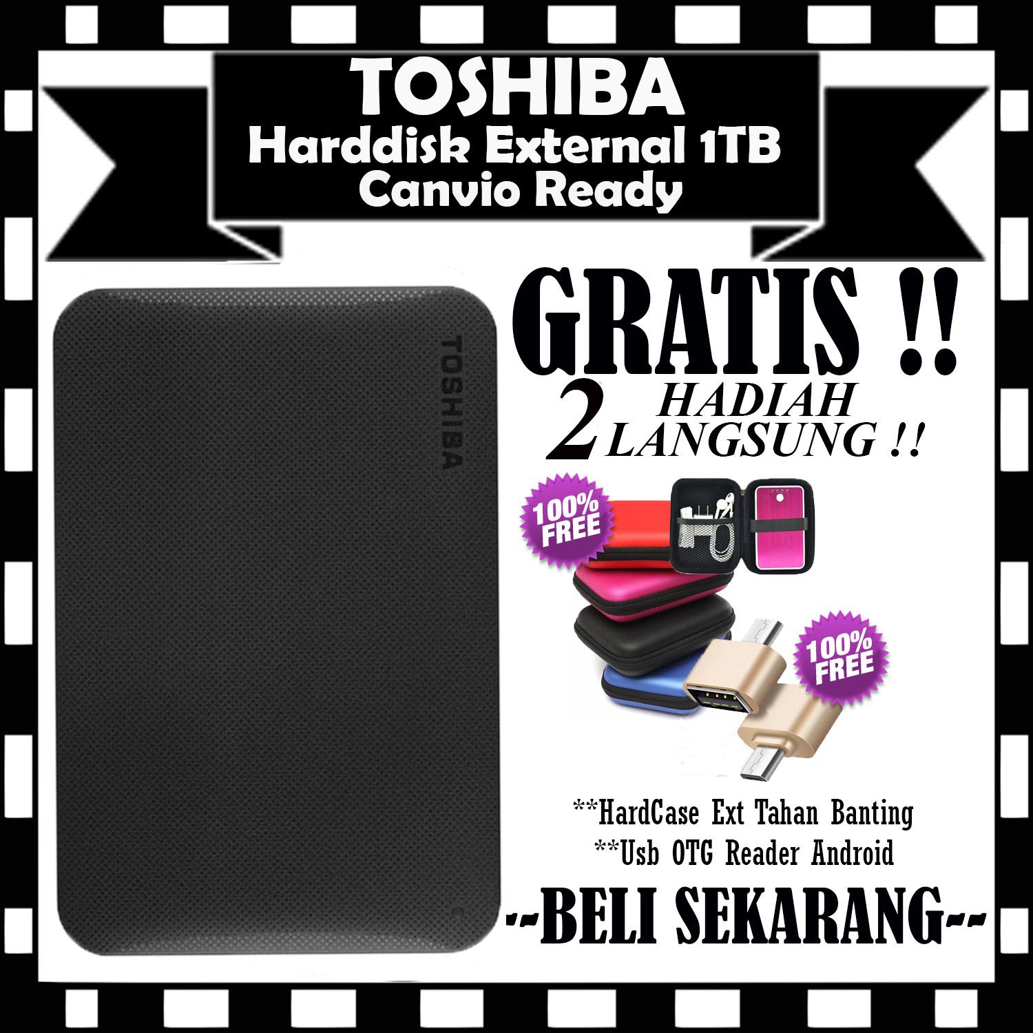 1TB HDD Toshiba Canvio Ready Harddisk External - Black - GRATIS Hard Case Antishock Shockproof & Usb OTG Reader Mini