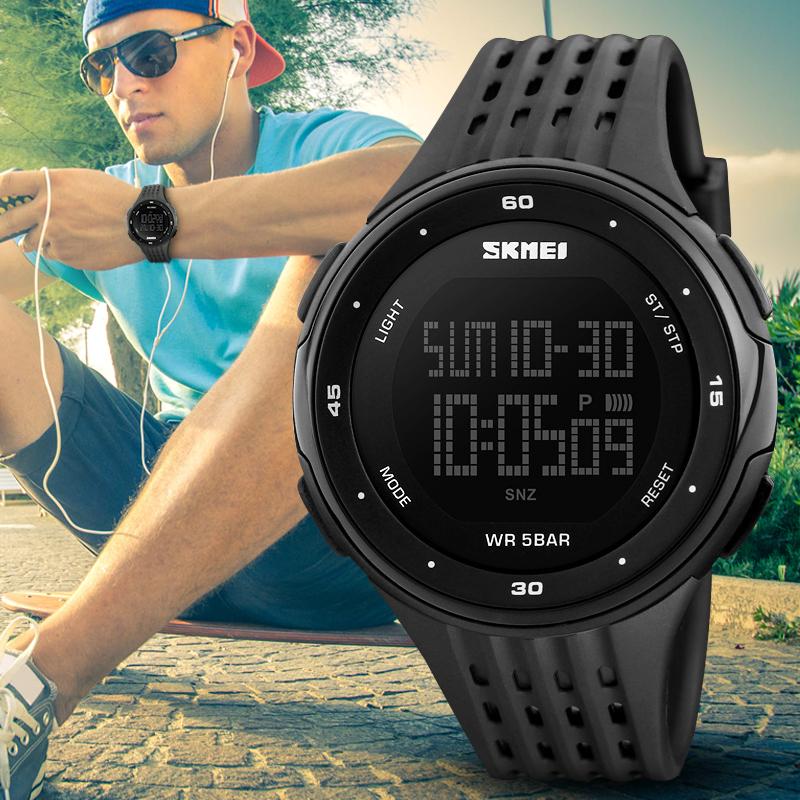 SKMEI Asli Hot Olahraga Merek Digital Watch Pria dan Wanita Olahraga Perhiasan Chronograph Mode Watch PU Waterproof Relogio Masculino
