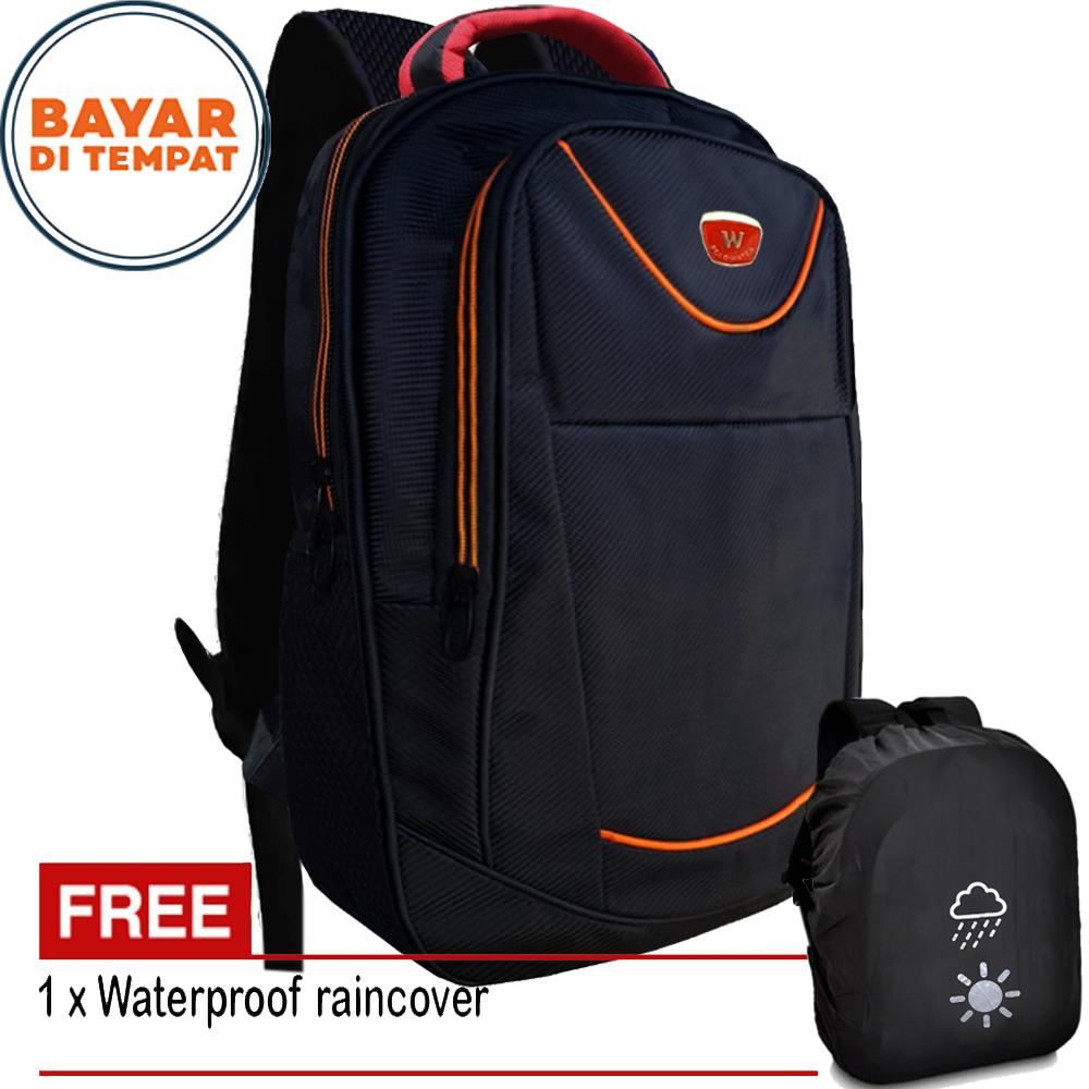 Polo Tas Pria Tas Ransel Pria W-1010 Tas Laptop Tas Punggung Tas Gemblok Tas Ransel Wanita Tas Polo Tas Ransel Polo Tas Kerja Tas Sekolah Tas Wanita Ransel Material Nylon Size 17 Inchi - Black + Raincover