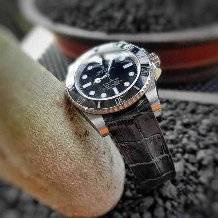 Tali jam tangan Rolex Black Matte Crocodile Domed No Stitching 20/18