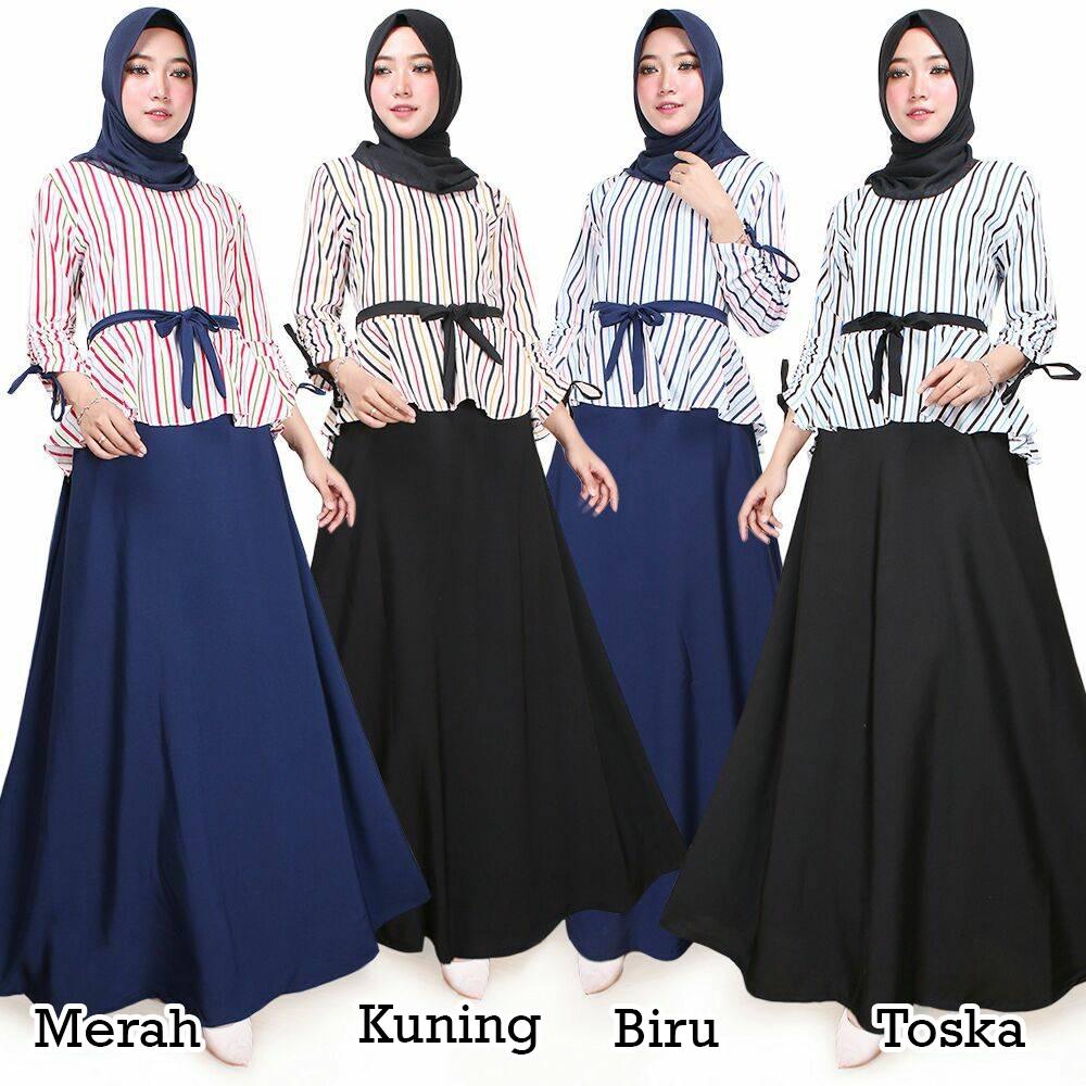 MAXI KATUN KOMBINAIS SALUR MURAH / GAMIS KATUN BEST SELLER VERONIKA KUNING - TANPA PASMINA