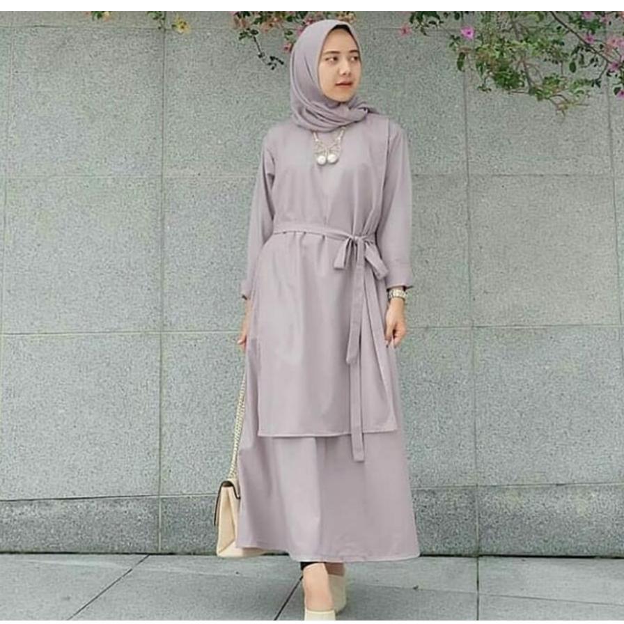 Ria_Store MC229 Carey Tunik Grey // Busana Muslim Wanita MC229 Carey Tunik Grey // Maxi Dress / Dress Maxi Tunik / Maxi Muslim / Dress Muslim / Busana Muslim / Baju Muslim / Hijab Fashion / Hijab Style - Hight Quality