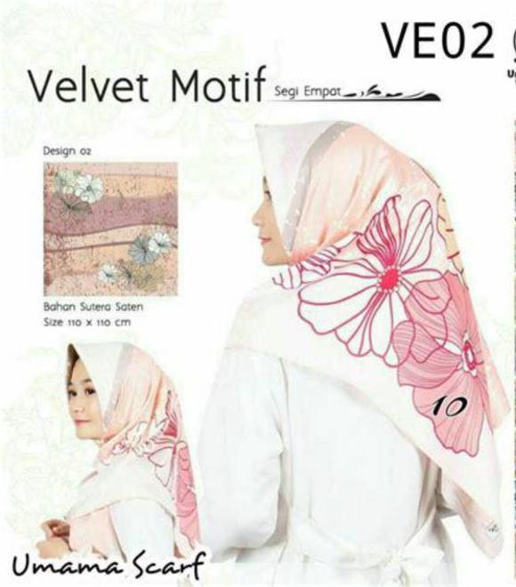 Hijab Square Kerudung Segiempat Jilbab Satin Velvet Motif Bunga Umama Series Satin Motif Putih - tukiyem13