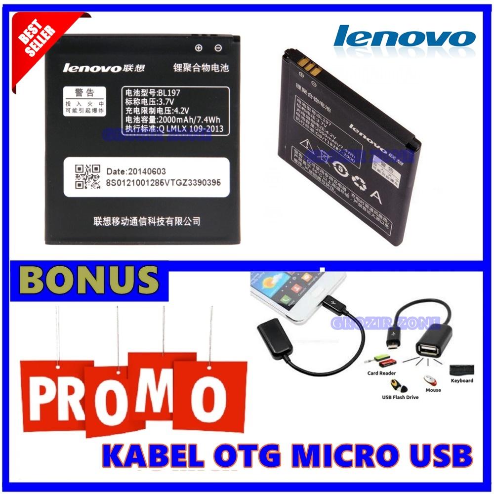 Lenovo Baterai / Battery BL197 For Lenovo A820 / S868T / S720 / S899T Original - Kapasitas 2000mAh + Gratis Kabel Otg Micro Usb ( Grozir Zone )