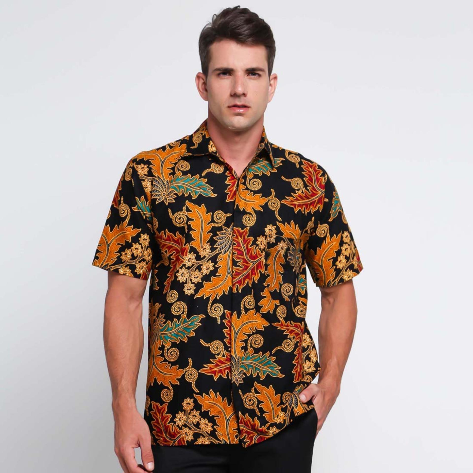 Batik Distro K8150 Kemeja Pria Motif Batik Daun - Coklat