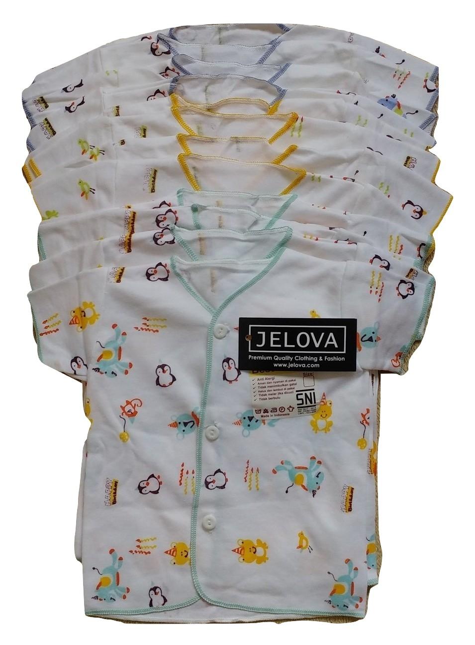 Jelova Angela Setengah lusin Baju Atasan Pendek Baby Bayi TARA/ABY Putih Motif - SNI Standart - 0-6 bulan -Mixcolour