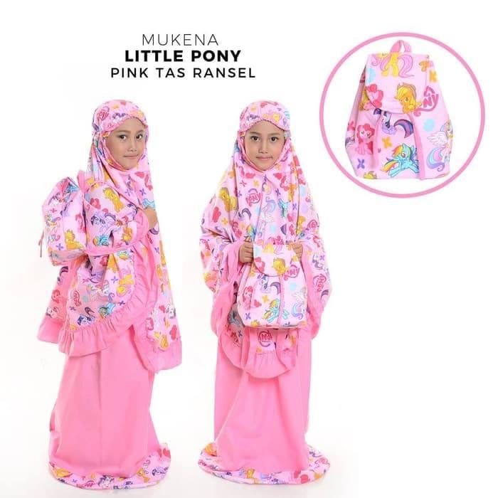 MUKENA TELEKUNG ANAK KATUN JEPANG 2-10TAHUN KARAKTER LITTLE PONY PINK TERBARU LARIS MURAH TAS RANSEL