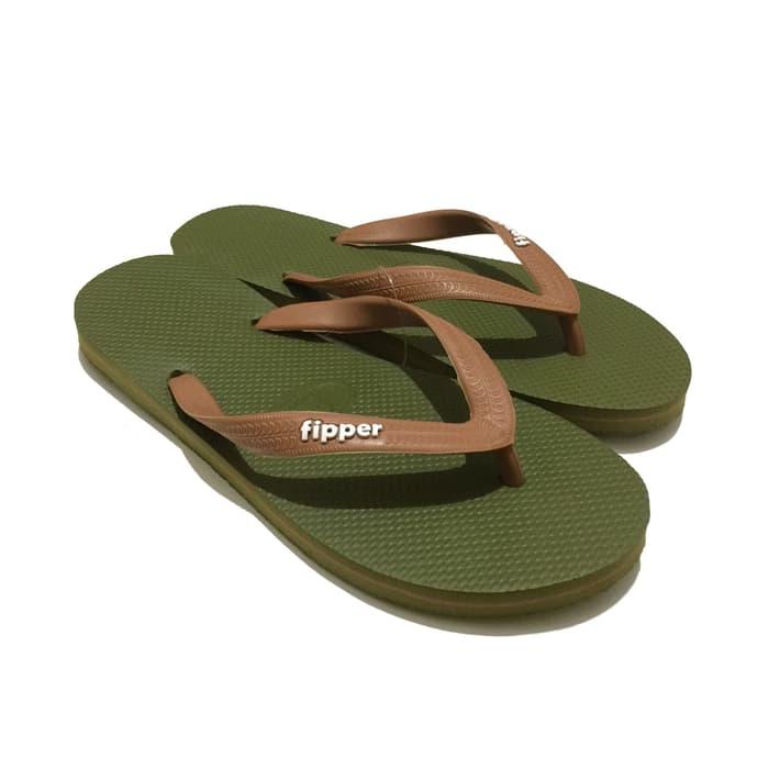 Promo: Sandal Fipper Cowok Slick Green Army Brown - ready stock