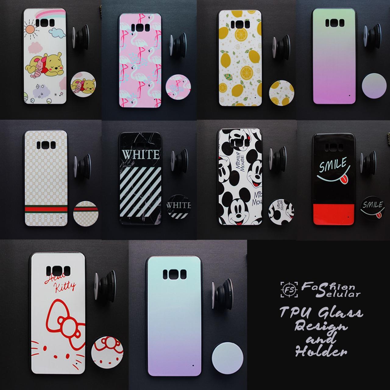 Casing Samsung Galaxy J1 Ace Case Fuze GLass Design + Pop Socket - IMS - Random