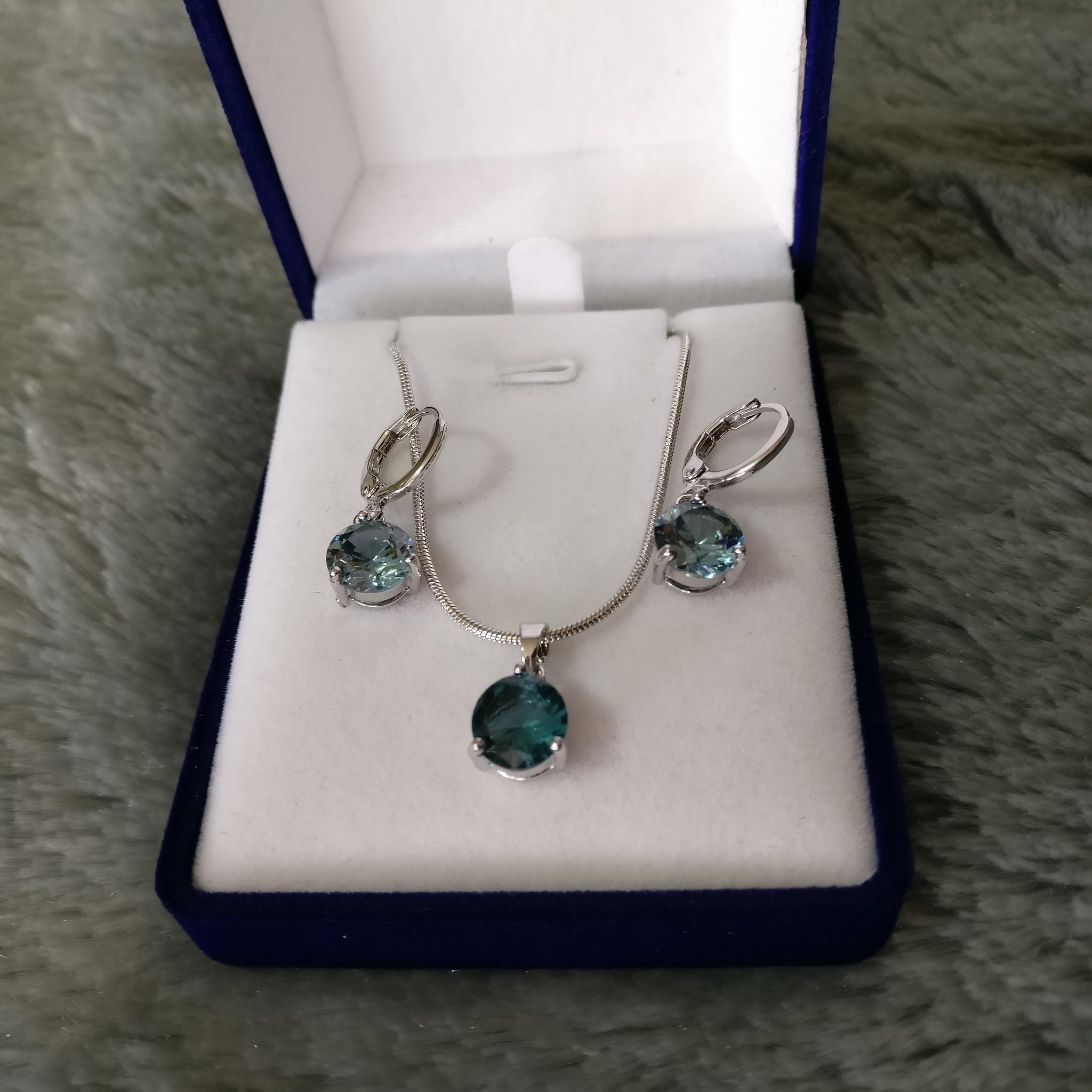NEW PROMO Perhiasan Aksesoris Set Perhiasan Kalung Anting Lapis Rhodium Batu Zircon KA23 Murah