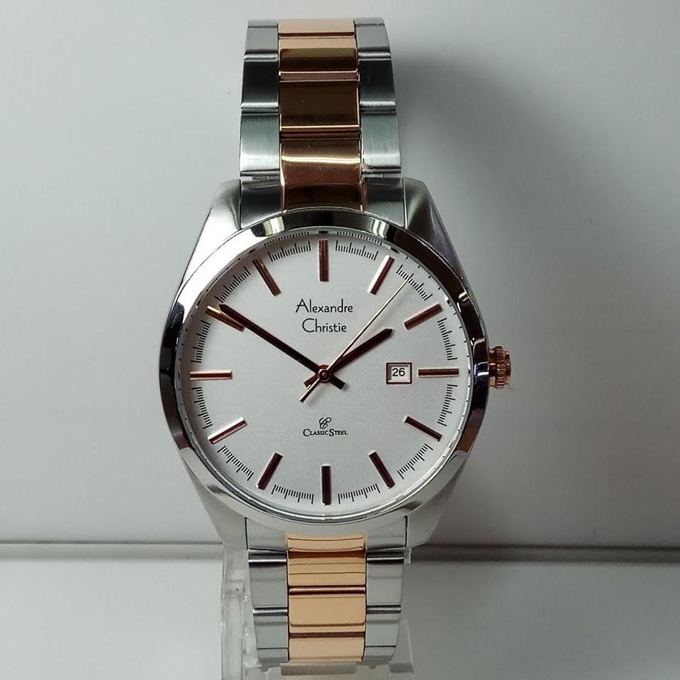 Alexandre Christie Jam Tangan Pria Alexandre Christie AC8560MD Classic Silver Rosegold Stainless Steel