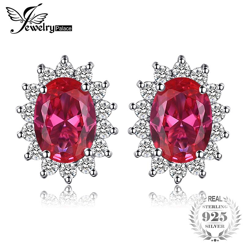 Jewelrypalace Putri Diana William Kate Middleton 1.5ct Terbuat Batu Rubi Merah Delima Anting Stud 925 Perak Berkilau