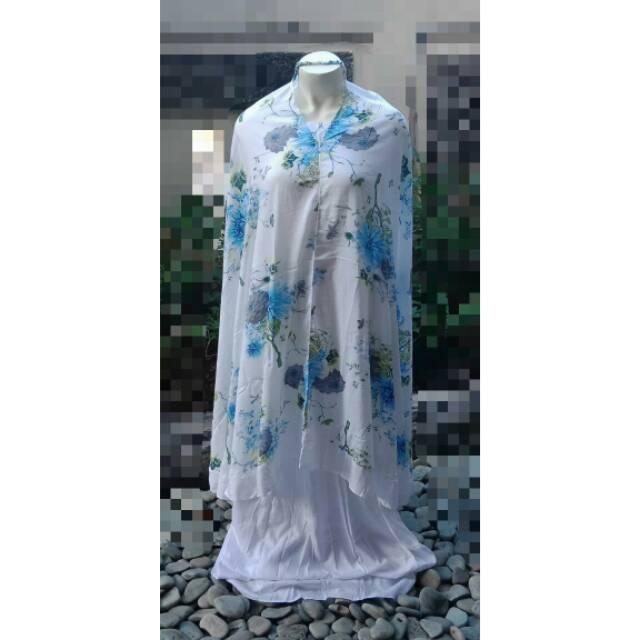 Mukena dewasa standar rempel motif bunga sakura bahan rayon janger lembut dan nyaman di pakai