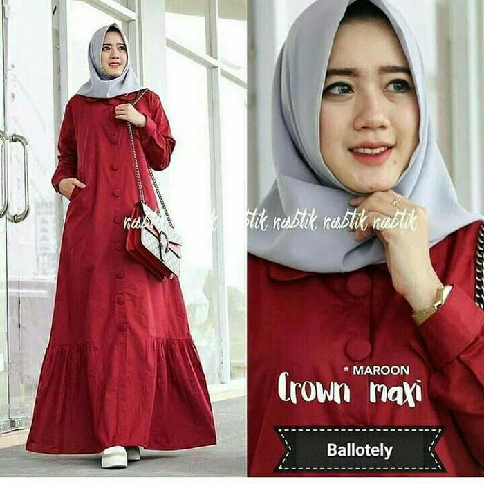 Baju Muslim Original Gamis Crown Maxi Dress Baju Panjang Muslim Casual Wanita Pakaian Hijab Modern Modis Trendy Terbaru