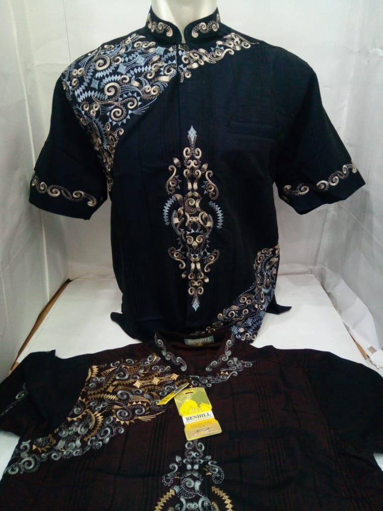 Baju Koko Pria Lengan Pendek Warna Merah Merk Benhill Original / Kemeja Muslim Pria Bordir