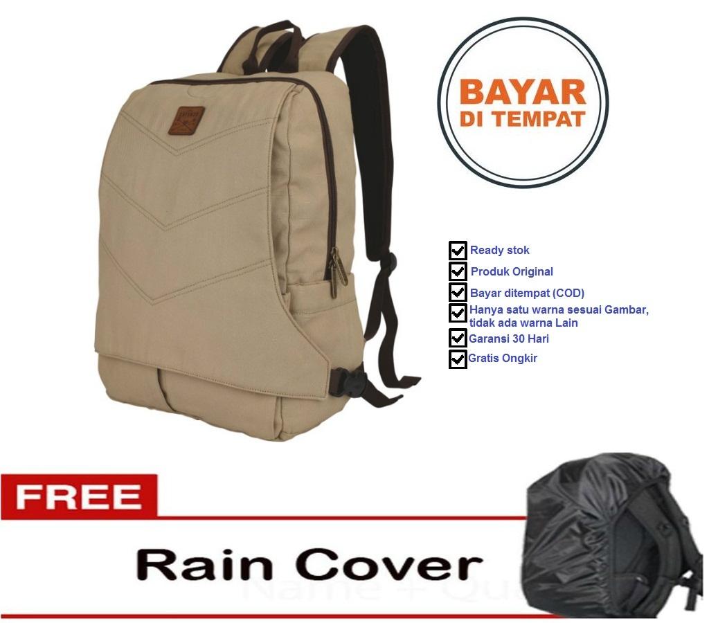Catenzo Tas Laptop Ransel Backpack Sekolah Kuliah Kerja Best Seller - Cream - Plus Gratis Rain Cover Pelindung Hujan