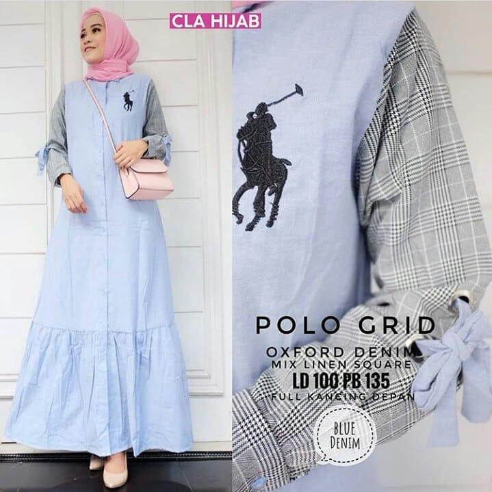 Baju Original BC Polo Gird Maxi Dress Muslim Modern Panjang Hijab Fashion Wanita Gamis Termurah 2018
