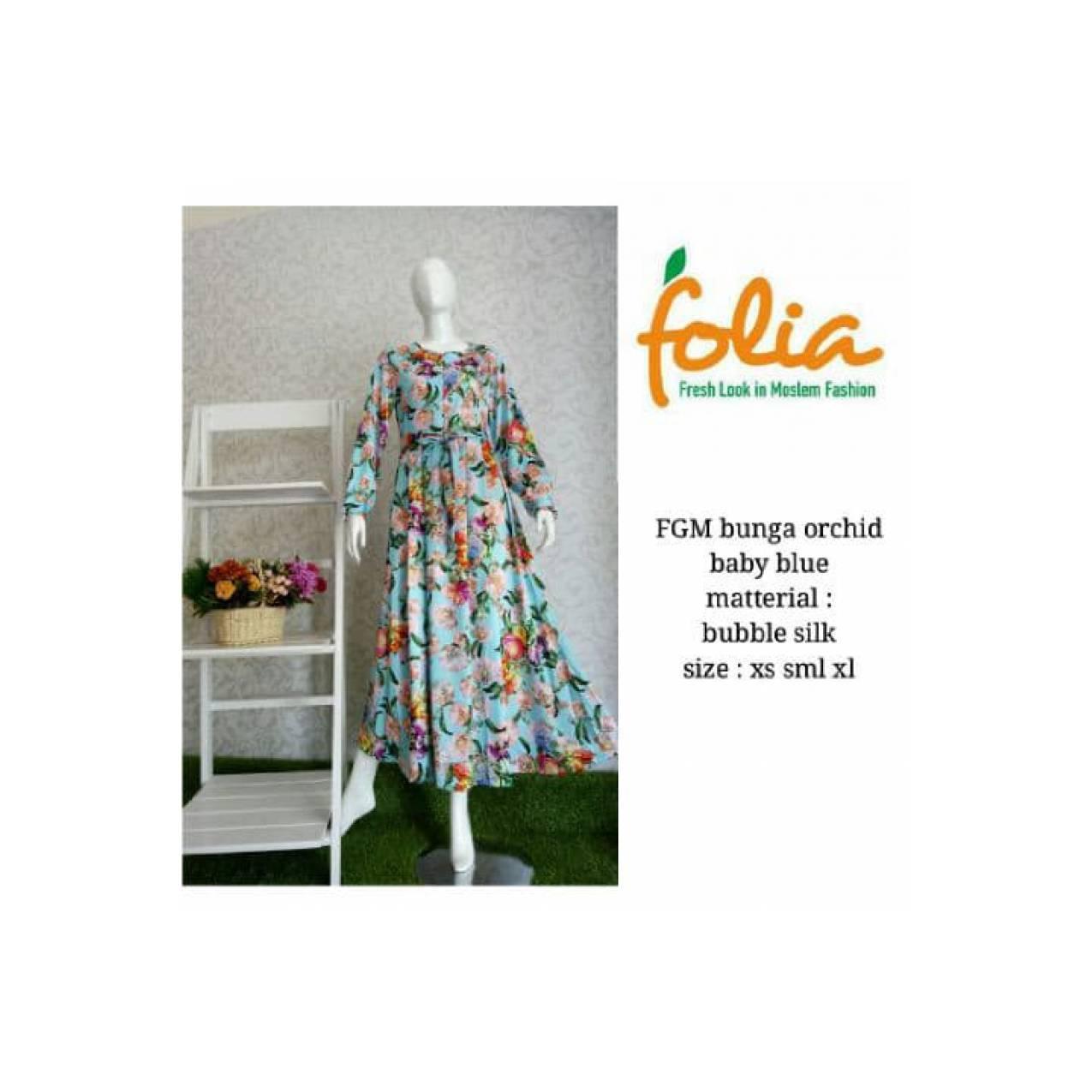 Gamis Folia FGM Bunga Orchid Baby Blue Diskon