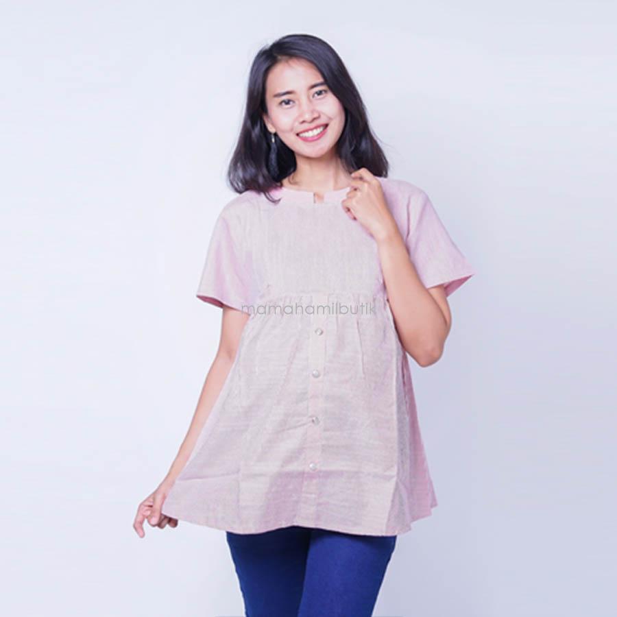 Ning Ayu Baju Atasan Hamil Pendek Motif Salur Krah Sanghai - SD 311 / Baju Menyusui Lengan Panjang / Baju Atasan Menyusui / Baju Menyusui Muslimah / Baju Muslim Wanita untuk Ibu Menyusui/ Baju Hamil Untuk Kerja / Baju Hamil Untuk Kerja Modis