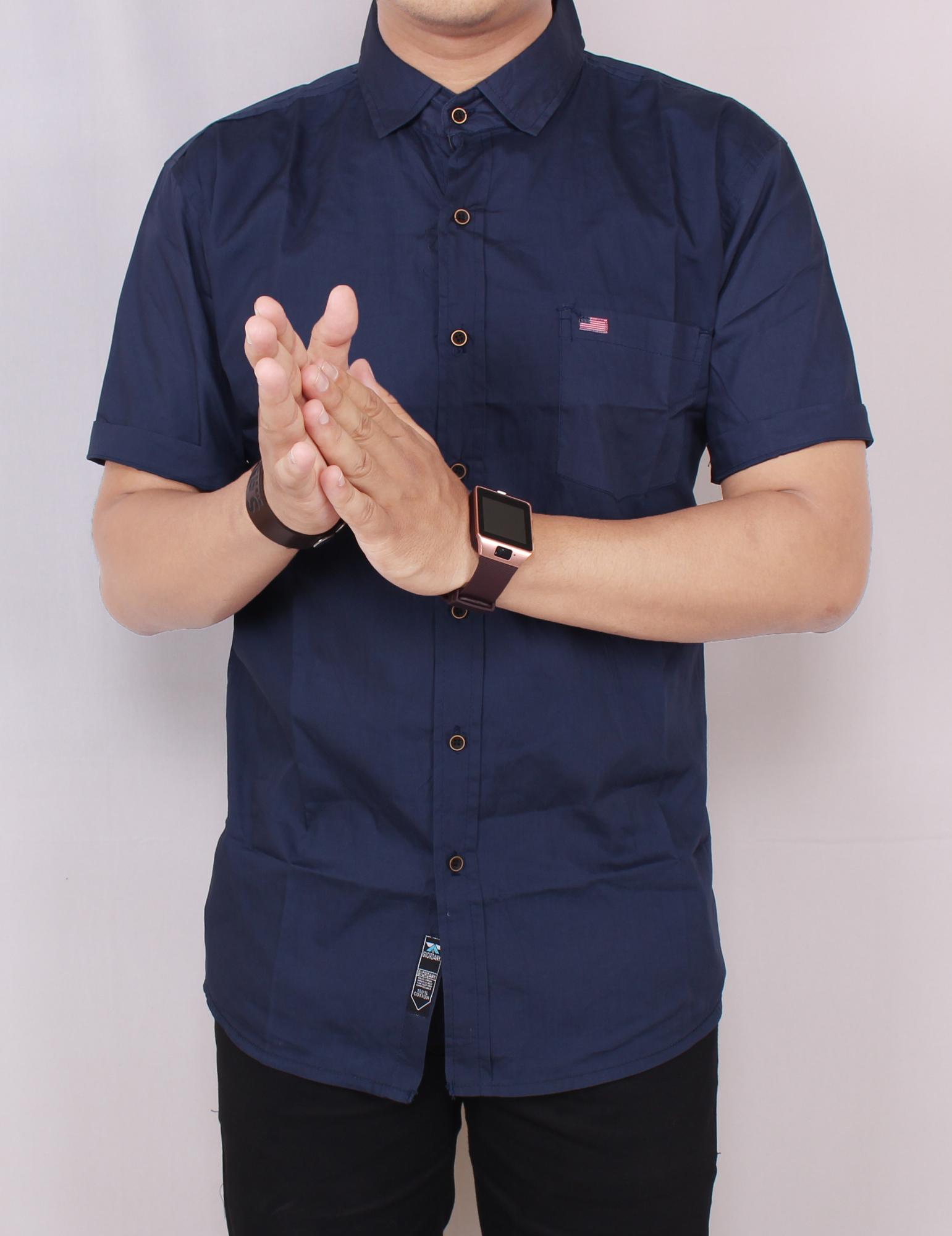 Zoeystore1 5577 Kemeja Polos Pria Lengan Pendek Exclusive Baju Kemeja Polos Navy Cowok Kerja Kantoran Formal Kemeja Distro Santai Casual