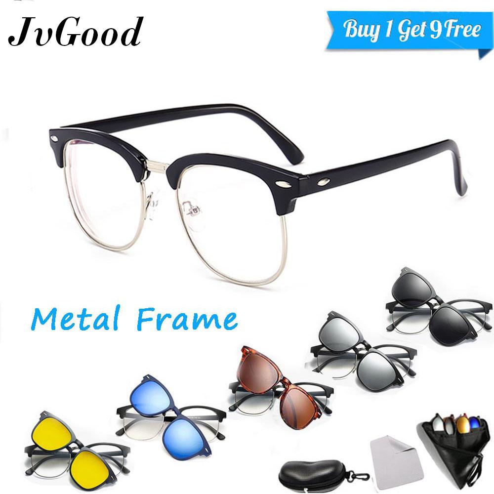 JvGood Frame Kacamata Pria Photocromic Clip On Clubmaster Anti Radiasi Komputer Gratis 5 Lensa Warna Sunglass Polaroid Night View